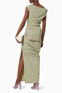 Remmy One Shoulder Draped Midi Dress Khaki