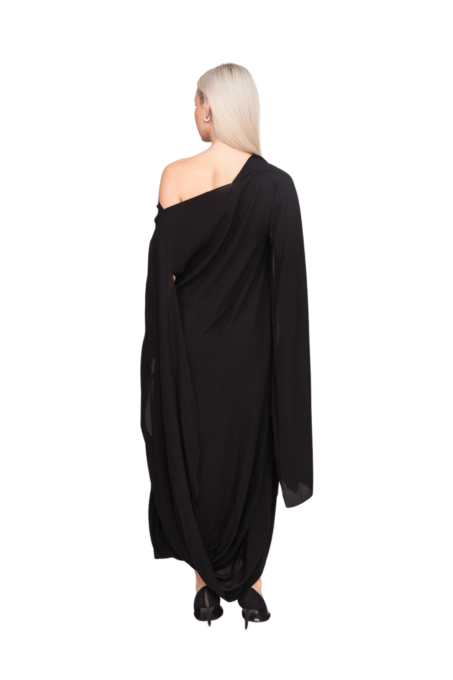 Asymmetric Draped Midi Dress