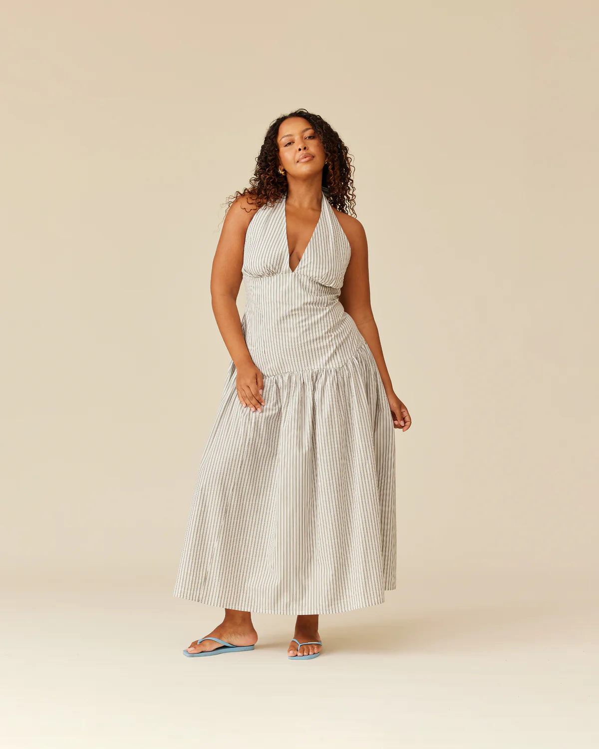 Relaxe Halter Dress Olive Stripe