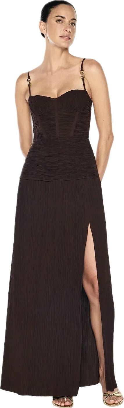 Double Time Pleat Dress Chocolate