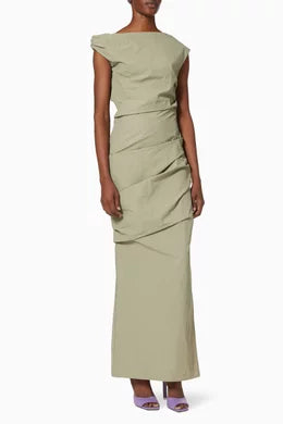 Remmy One Shoulder Draped Midi Dress Khaki