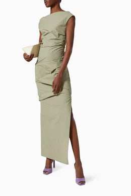 Remmy One Shoulder Draped Midi Dress Khaki