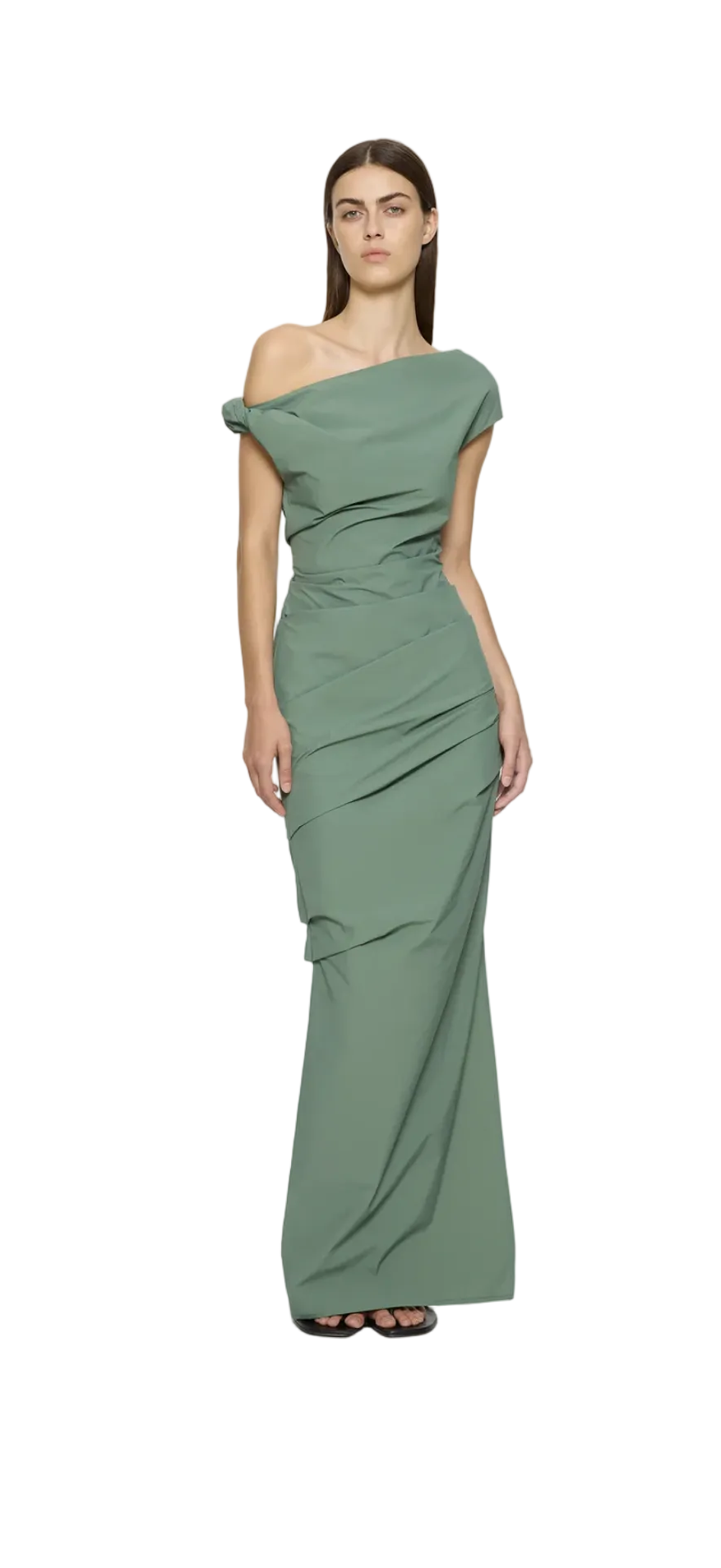Remmy One Shoulder Draped Midi Dress Duck Green