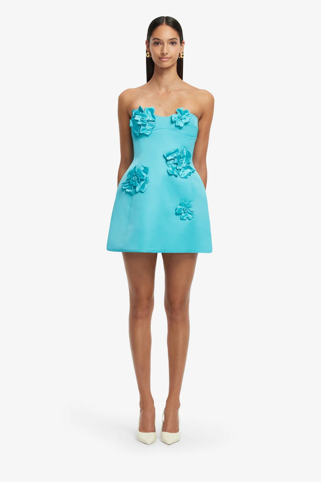 Rosario Petal Bustier Mini Dress Aqua