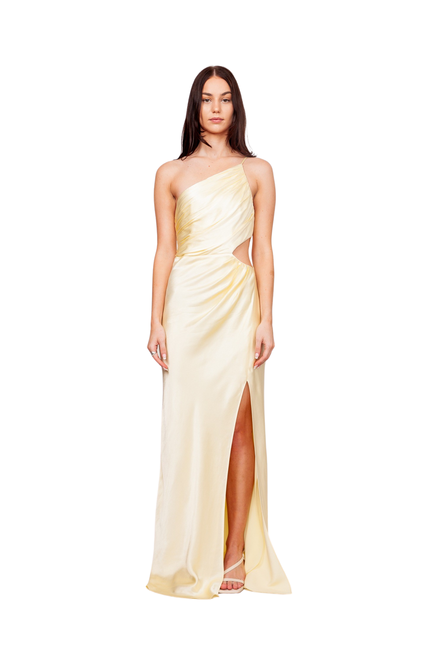 La Lune Asymmetrical Gathered Maxi Dress Lemon