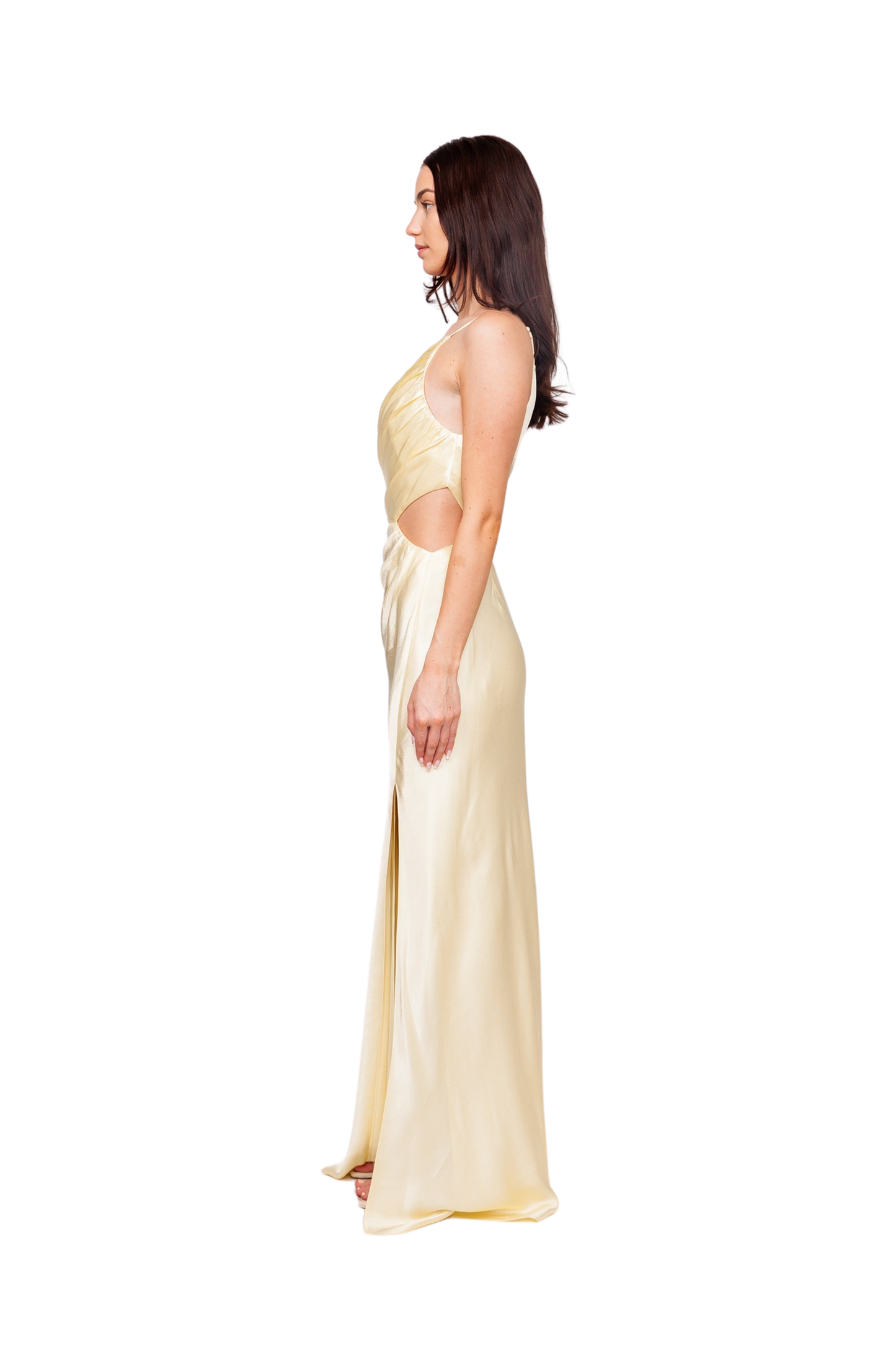 La Lune Asymmetrical Gathered Maxi Dress Lemon