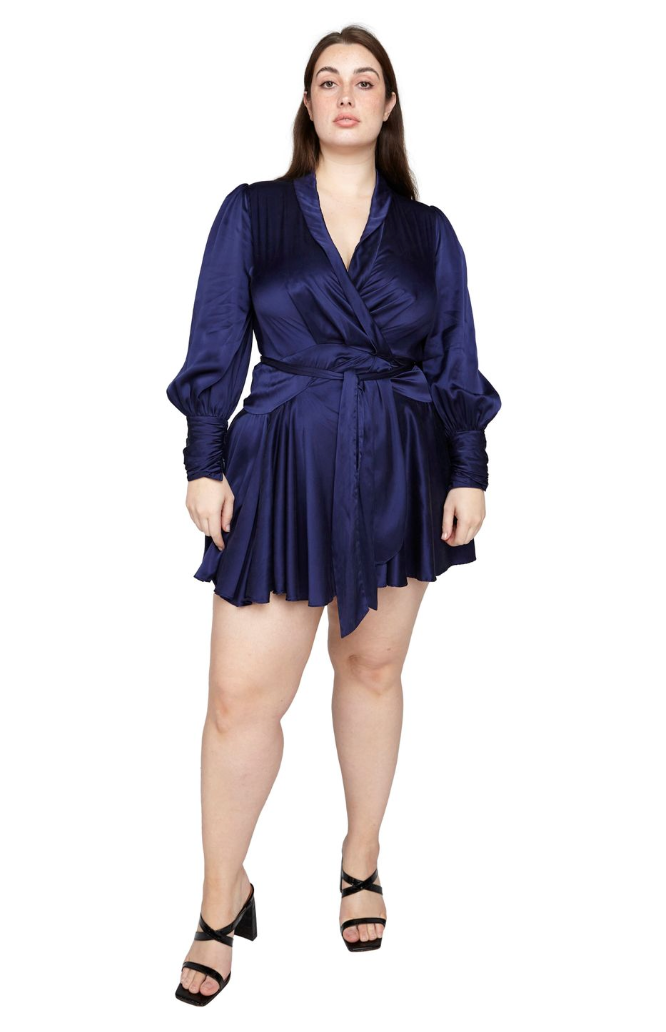 Silk Wrap Mini Dress Indigo