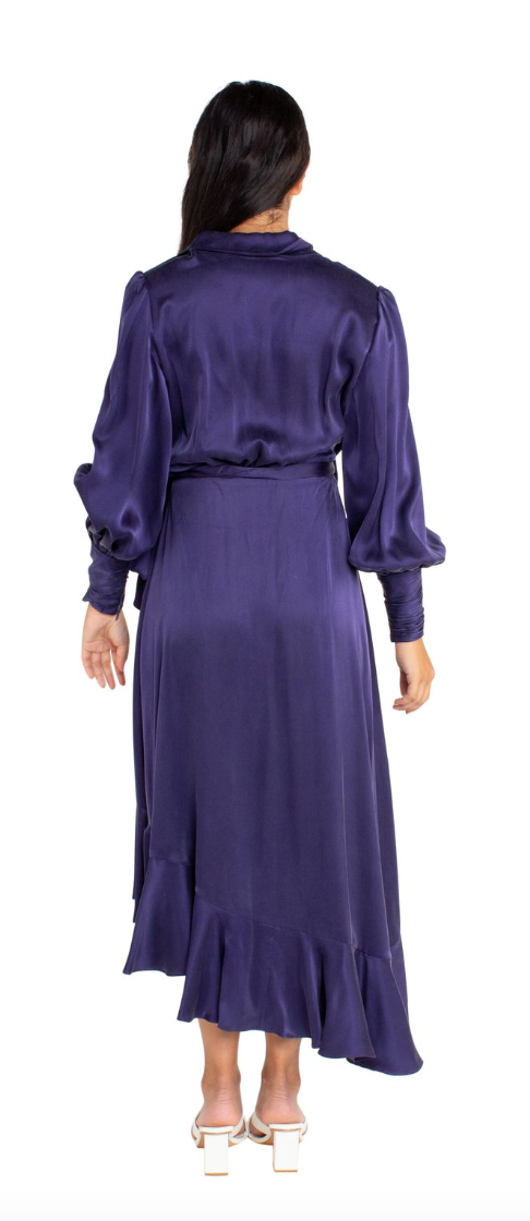 Silk Wrap Midi Dress Indigo