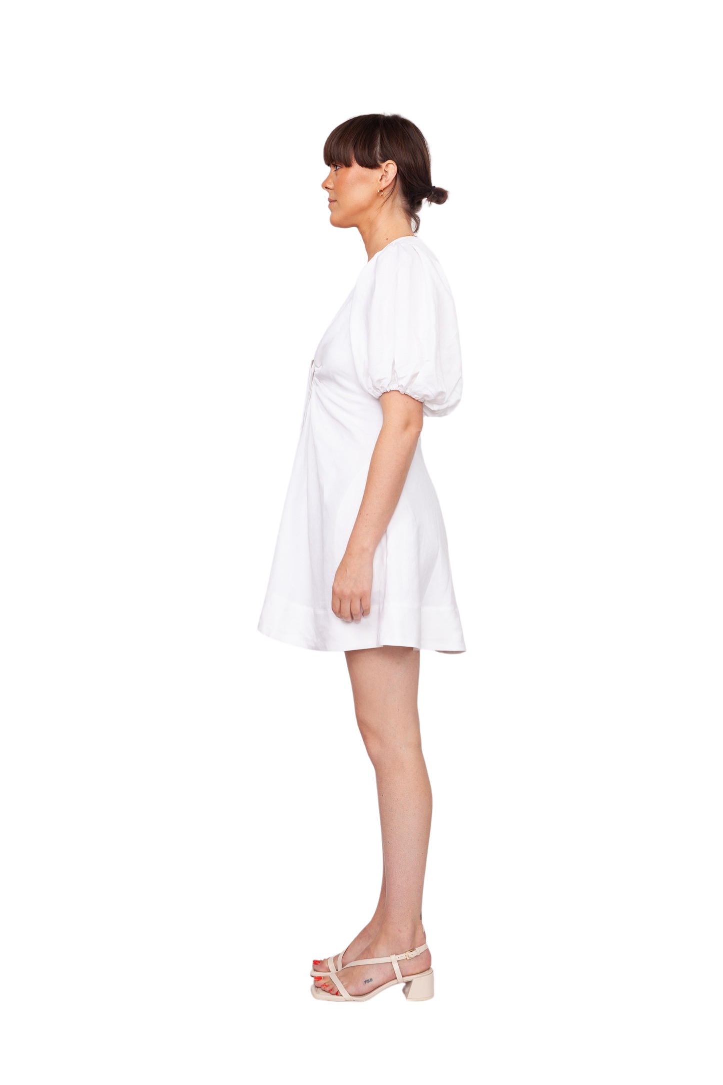 Blanc Linen Ruched Keyhole Mini Dress