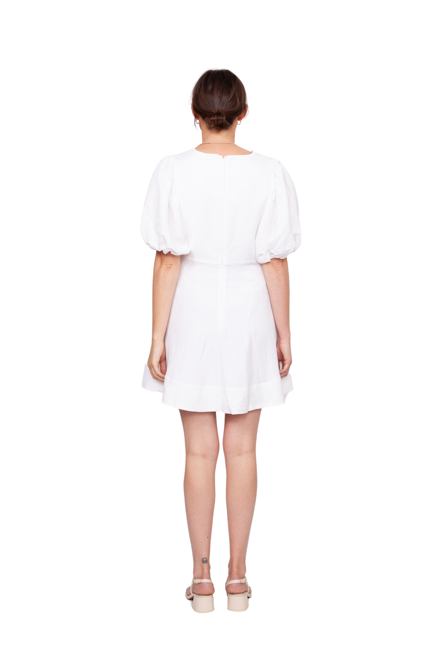 Blanc Linen Ruched Keyhole Mini Dress