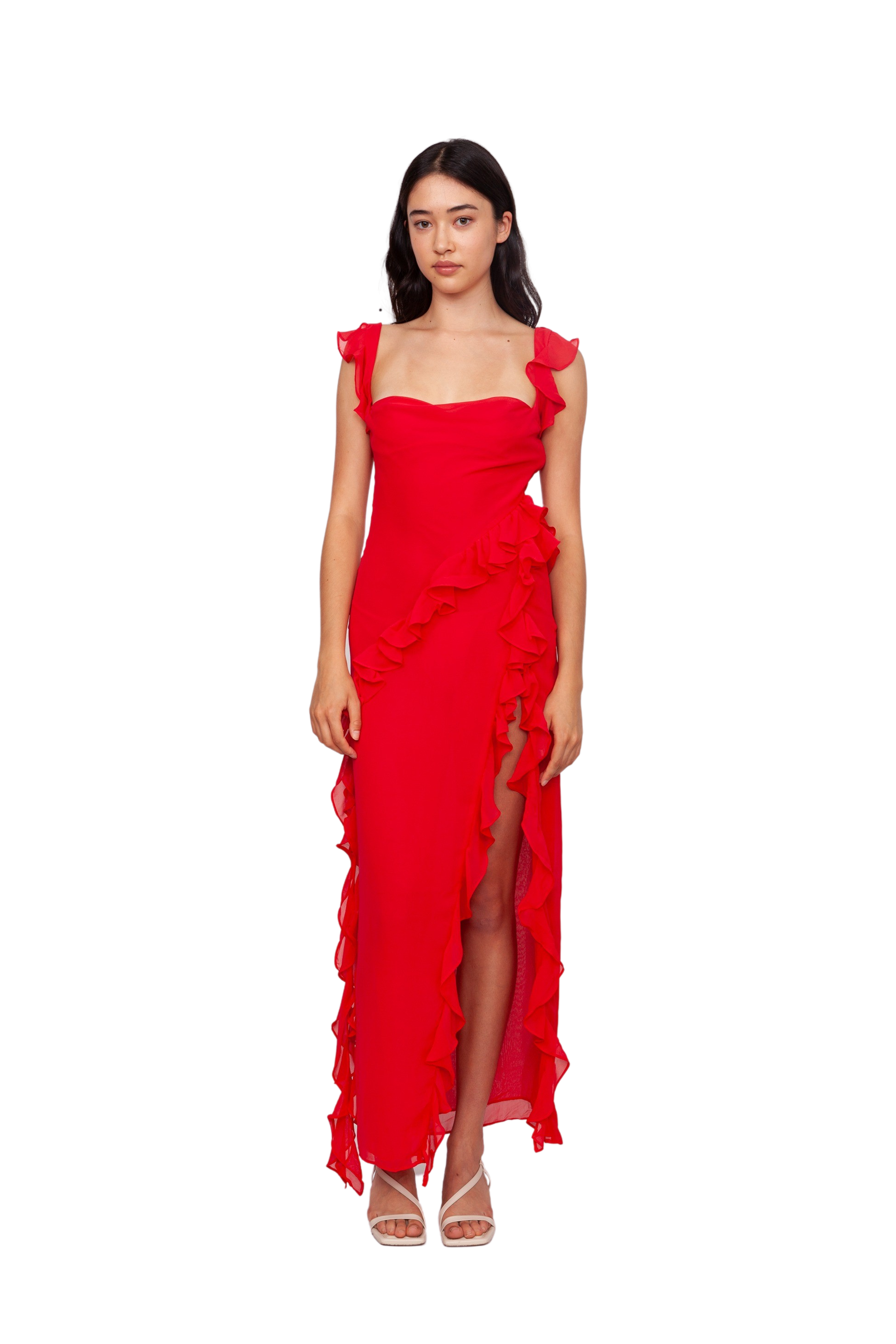 Ariela Ruffle Maxi Dress - Red – The Dress Room