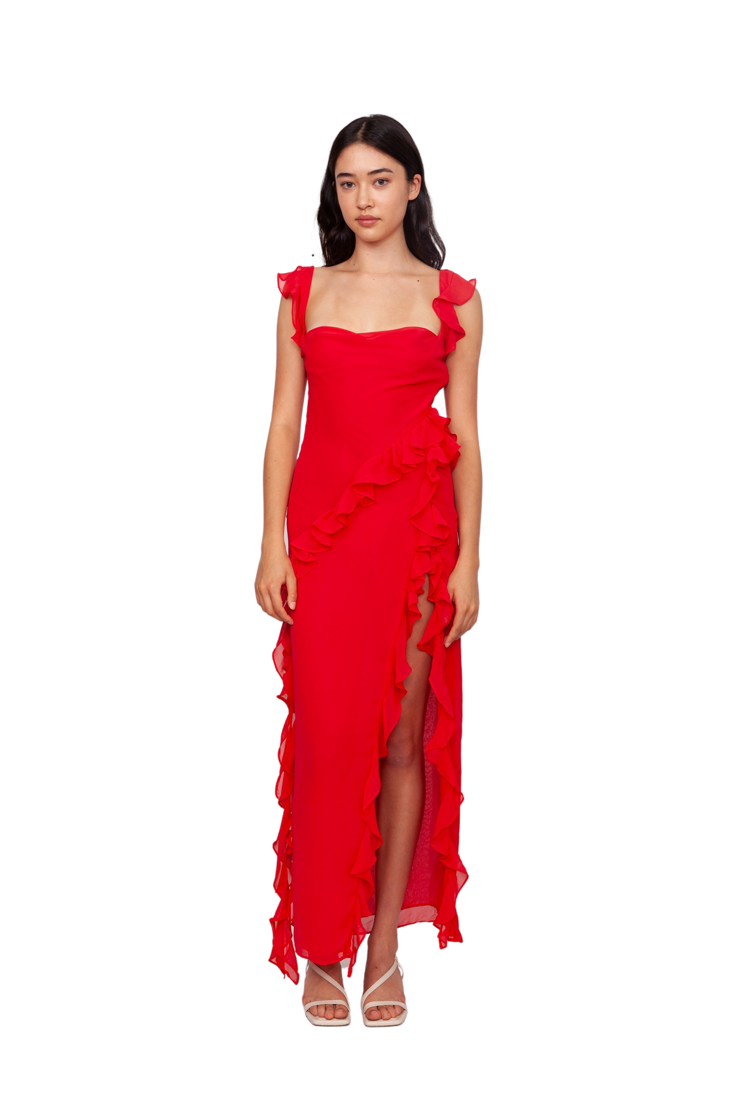 Ariela Ruffle Maxi Dress - Red