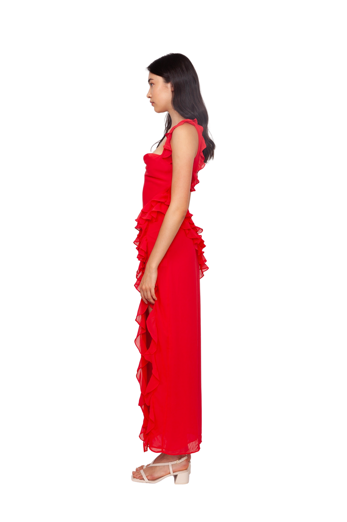 Ariela Ruffle Maxi Dress - Red