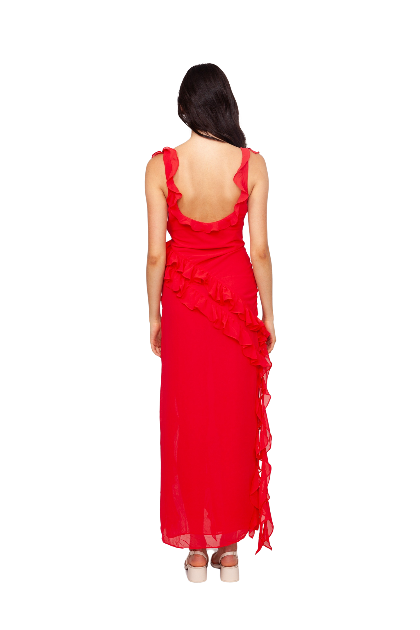 Ariela Ruffle Maxi Dress - Red