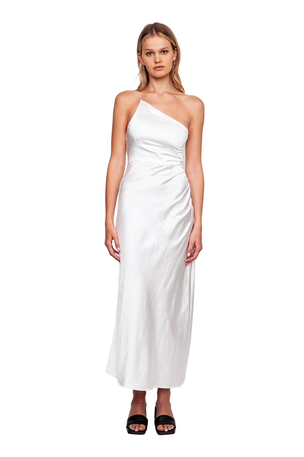 Satin Gather One Shoulder Dress