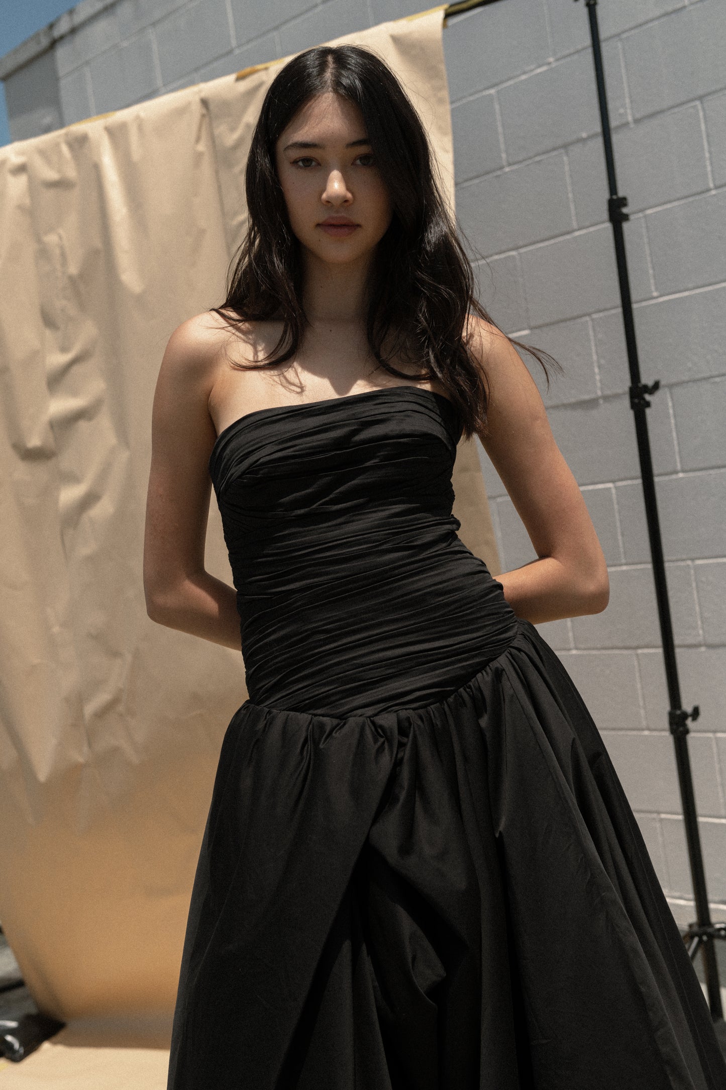Violette Bubble Hem Black Maxi Dress