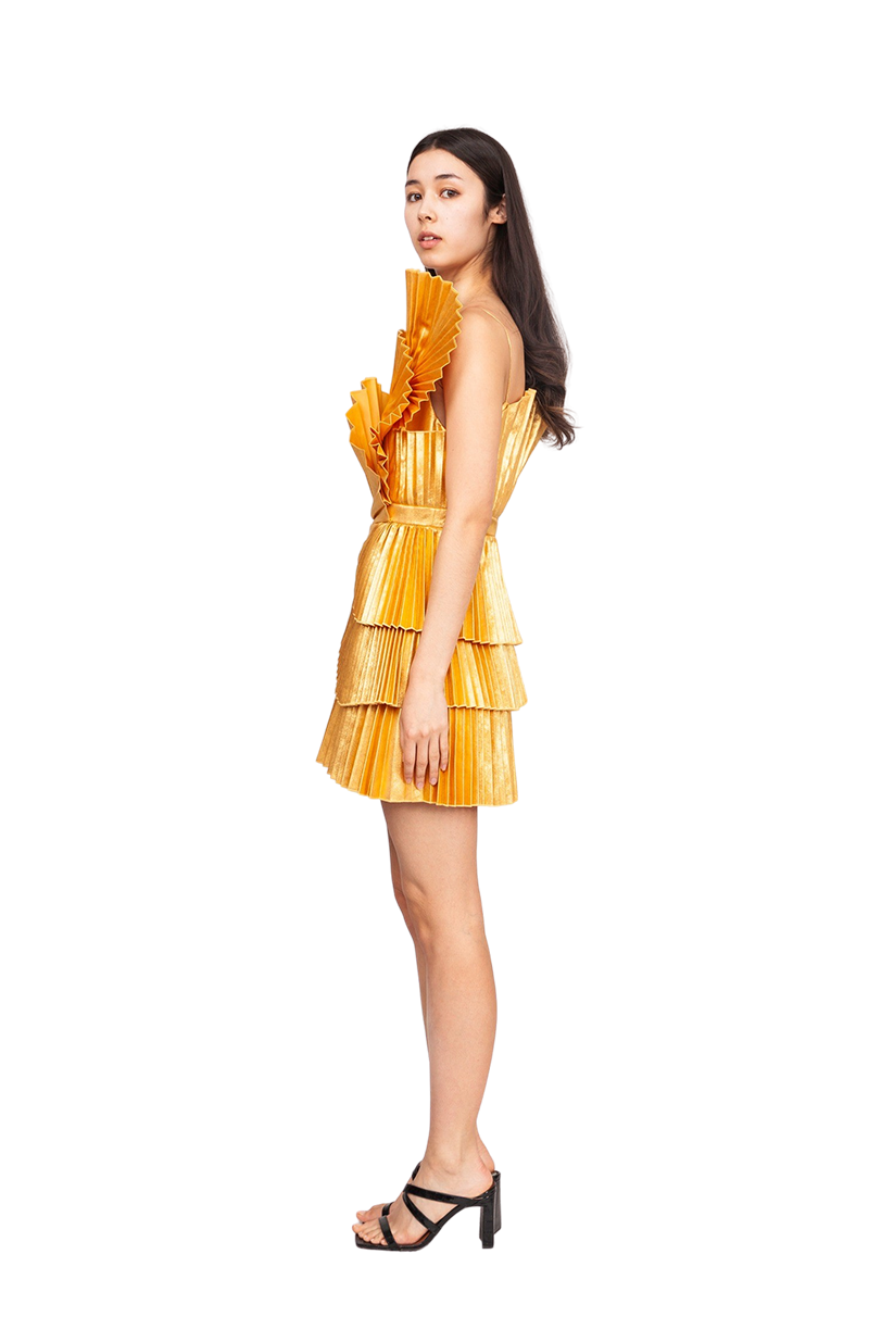 abbotsford mini dress Acler Abbotsford Pleated Metallic Mini Dress In Gold - 51% Off