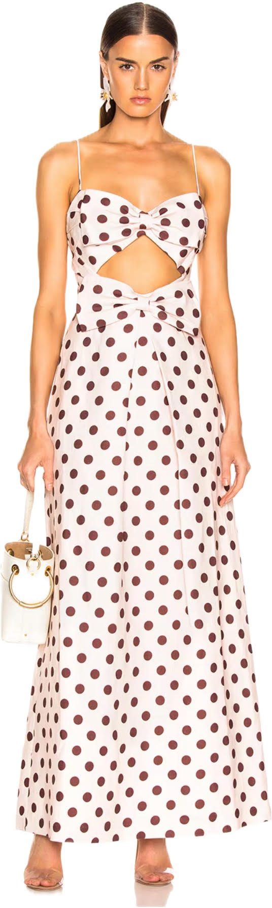 Corsage Polka Dot Bow Linen Dress