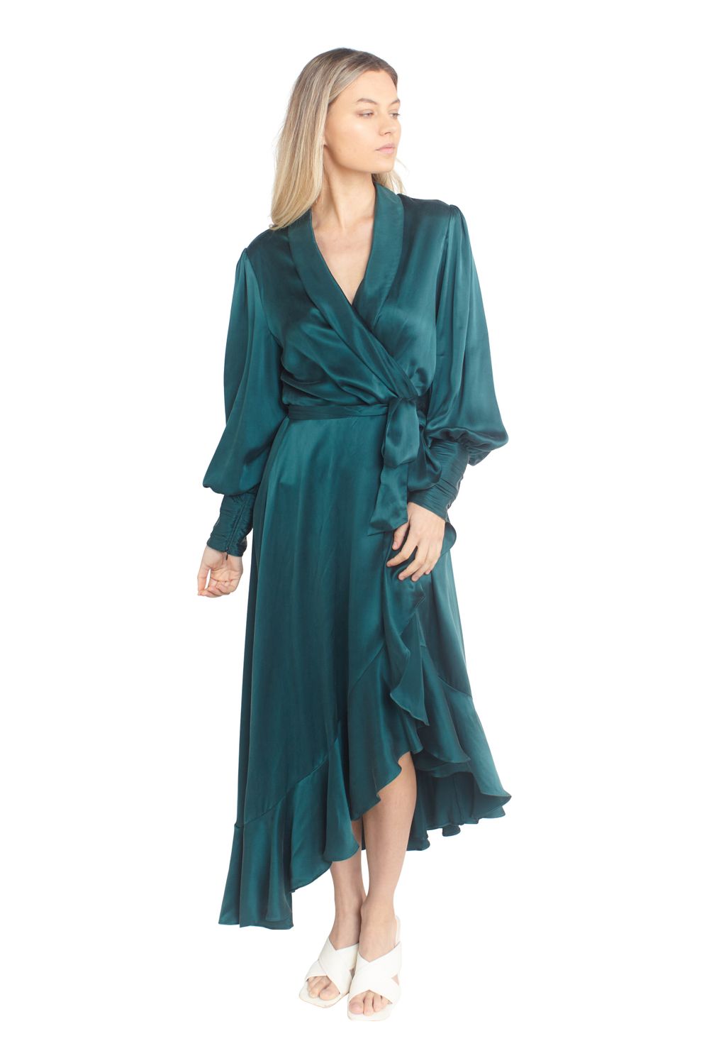 Silk Wrap Midi Dress