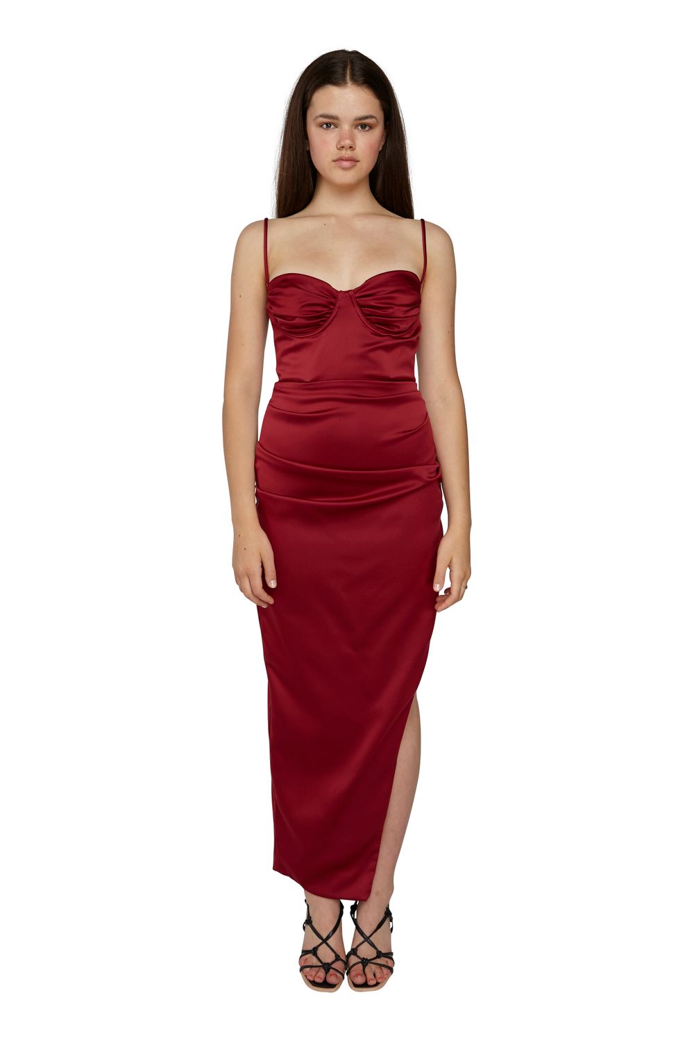 Flora Wine Corset Midi Dress