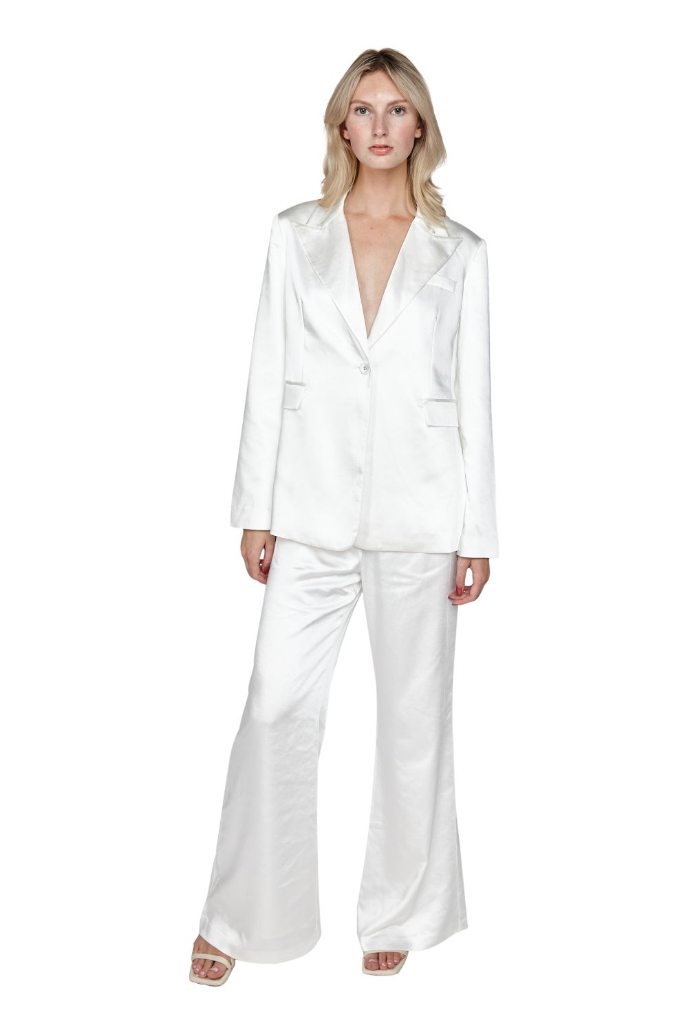Satin Tailored Blazer and Flare Trouser Set