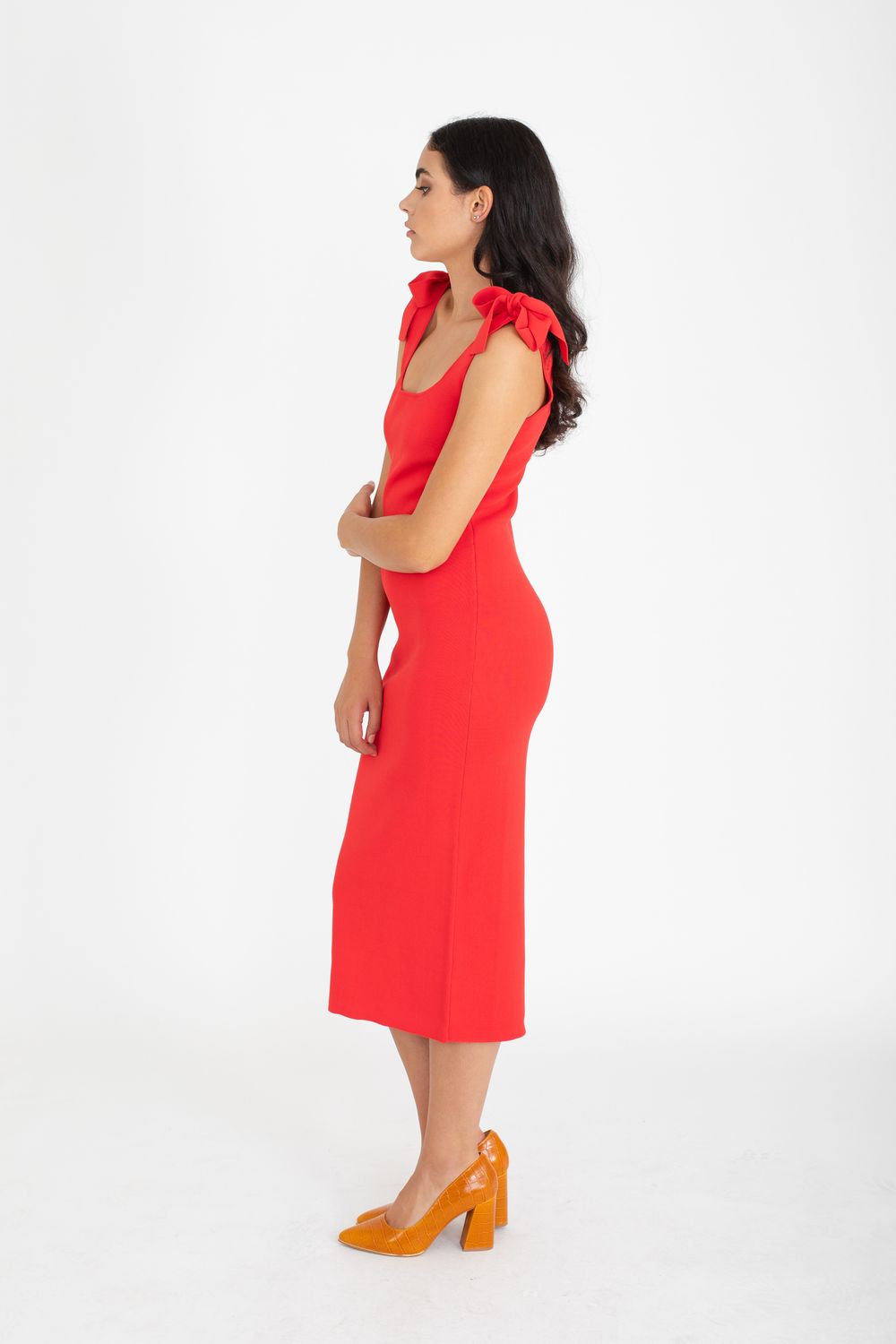 Tie Up Knit Midi Dress