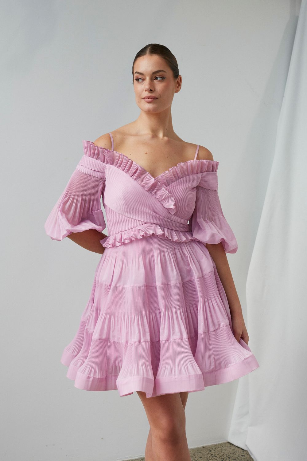 Pleated Off Shoulder Mini