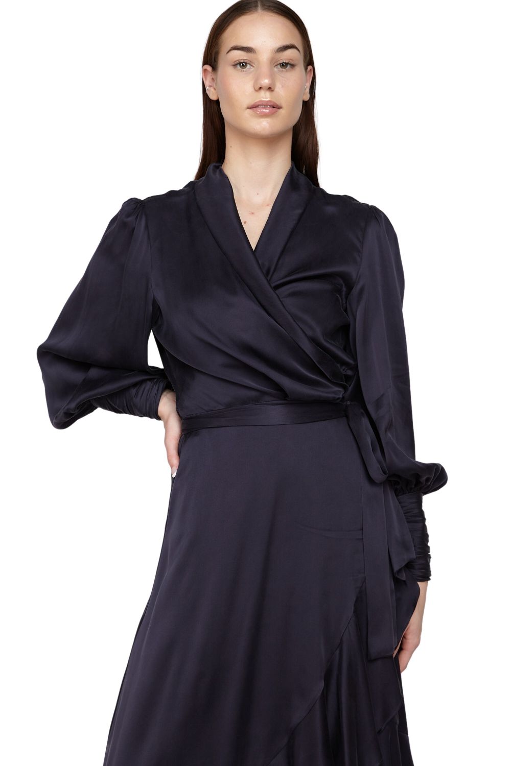 Silk Wrap Midi Dress