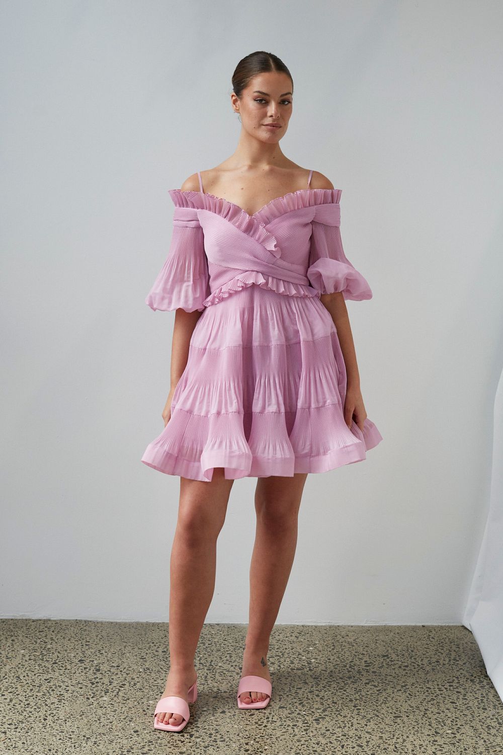 Pleated Off Shoulder Mini