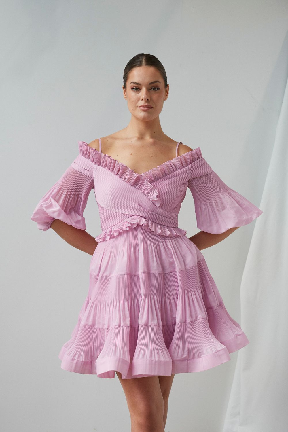 Pleated Off Shoulder Mini